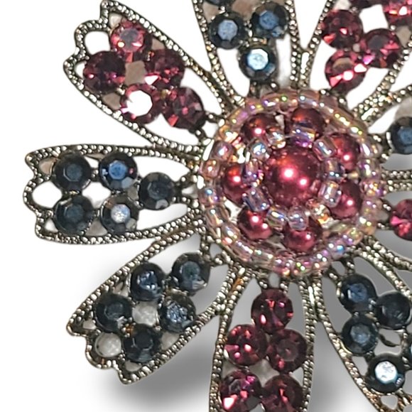 Vintage Reproduction Purple Stone Floral Cushion Brooch - Picture 2 of 5